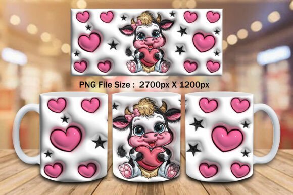 3d Cow Valentine s Day PNG Mugs: Elevating Seasonal Merchandise with High-Resolution Digital Art