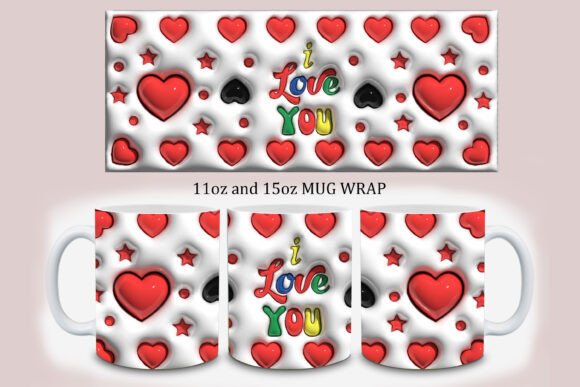 3D Inflated I Love You Mug Wrap Design