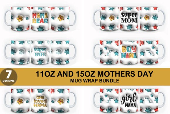 3D Inflated Mother s Day PNG Mug Bundle: Elevate Your Sublimation Projects