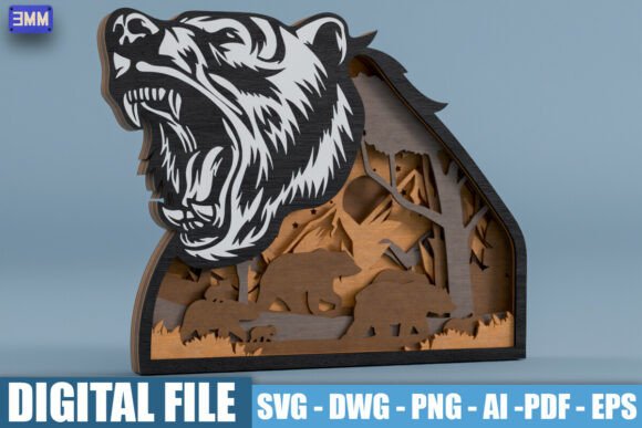 3D Roaring Bear Sign SVG DXF Guide