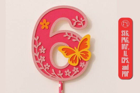 Crafting Elegance: 3D Butterfly Number 6 Topper SVG