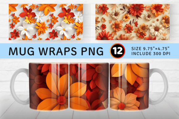 Elevate Your Craft with Autumn 3D Flowers Mug Wrap Sublimation D