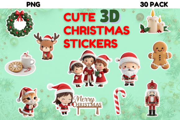 Enhancing Holiday Creativity with Cute 3D Christmas Stickers 30 Pack PNG