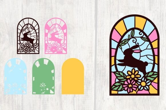 Jumping Bunny Layered Stained Glass SVG