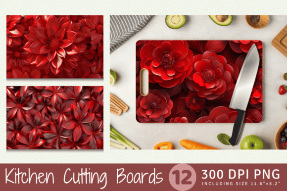 Metallic Red 3D Flowers Cutting Boards S