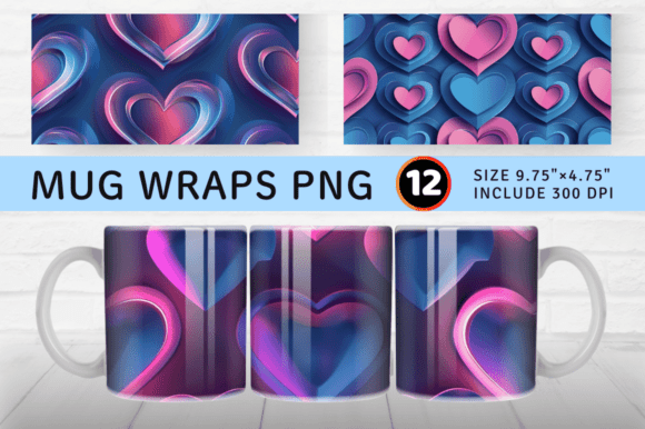 Neon Pink Blue Heart 3D Papers Mug Wrap: A Practical Guide to Digital Sublimation Workflow