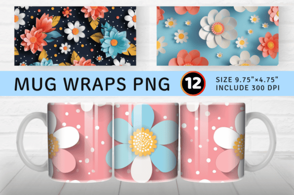 Polka Dots 3D Flowers Mug Wrap Design